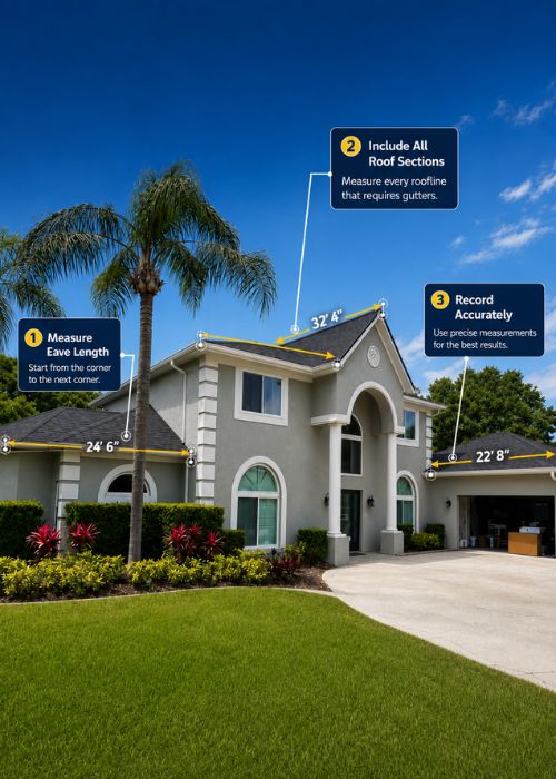 Roofline measurement for a custom seamless gutter system in Tampa