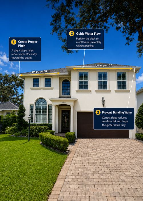 Slope and water flow planning for seamless gutters in Tampa