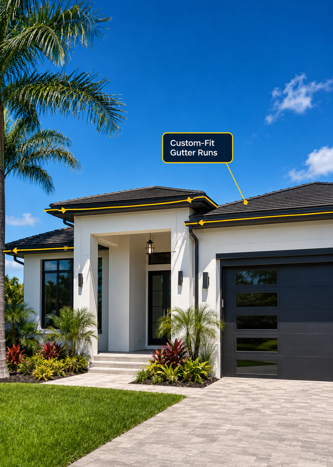 Custom-fit seamless gutter runs measured for a St. Petersburg property